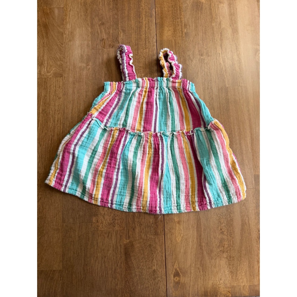 Cat & Jack Baby Girls 18M Striped Gauze Sleeveless Ruffle Tiered Top Pink Teal